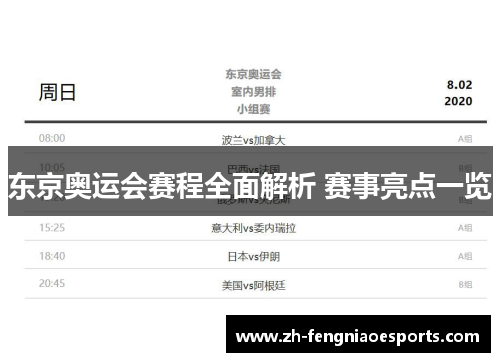 东京奥运会赛程全面解析 赛事亮点一览